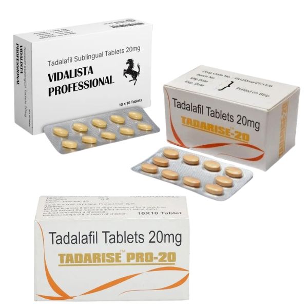 A close-up view of Tadalafil tablets used for treating erectile dysfunction and improving male blood flow.