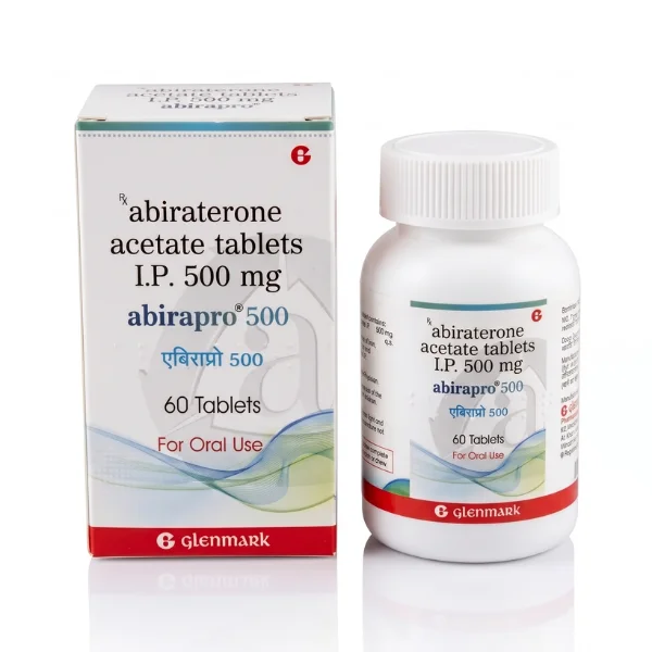 Front view of Abirapro 500 mg tablet bottle showing clear medicine name and dosage details.
