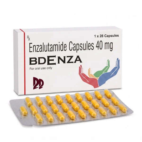 Pack of Bdenza 40 mg capsules showing product strength and official manufacturer packaging clearly.