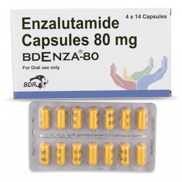 Pack of Bdenza 80 mg capsules showing dosage details and outer product packaging clearly.