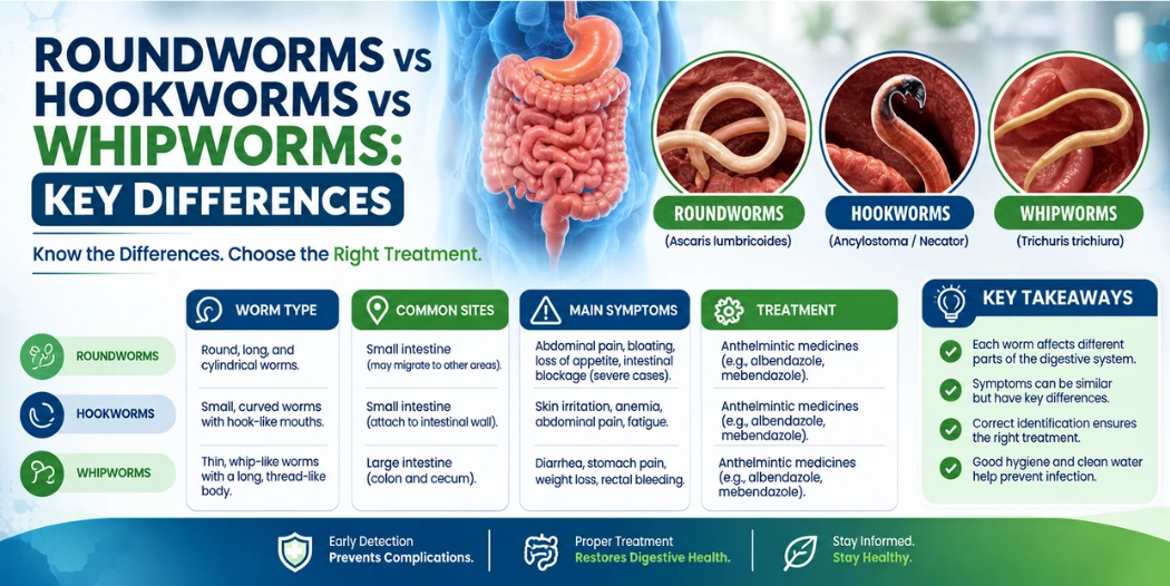 Roundworms vs Hookworms vs Whipworms_ Key Differences
